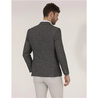 Antrasit Ekstra Slim Fit Keten Karışımlı Ceket