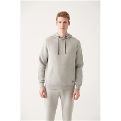 Avva Erkek Gri Kapüşonlu Yaka Içi Polarlı 3 Iplik Pamuklu Regular Fit Standart Kesim Unisex Sweatshirt E001018