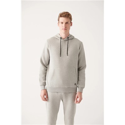 Avva Erkek Gri Kapüşonlu Yaka Içi Polarlı 3 Iplik Pamuklu Regular Fit Standart Kesim Unisex Sweatshirt E001018
