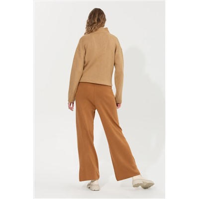Kadın Camel Melanj Loose Fit Triko Pantolon