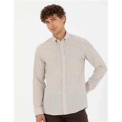 Bej Slim Fit Uzun Kollu Gömlek