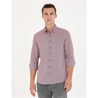 Bordo Slim Fit Uzun Kollu Gömlek