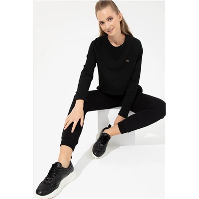 Kadın Siyah Bisiklet Yaka Sweatshirt