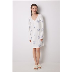 Camisón midi tejido suave flores blanco