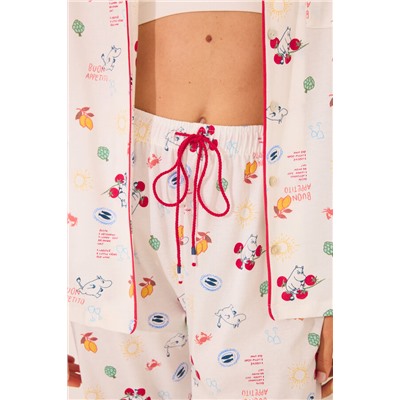 Pijama camisero 100% algodón marfil
