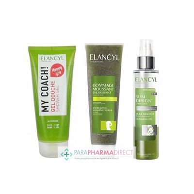 Elancyl Lot My Coach Gel Douche au Guarana 200 ml et Slim Design Huile Minceur 150ml + Gommage Offert