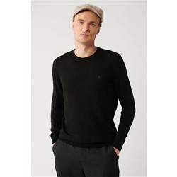 Avva Erkek Siyah Bisiklet Yaka Tüylenmeyen Regular Fit Standart Kesim Triko Kazak E005000