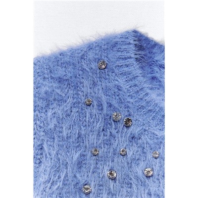FAUX FUR SWEATER WITH RHINESTONES