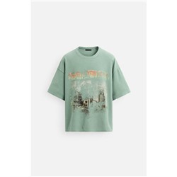 WASHED PRINT KNIT T-SHIRT