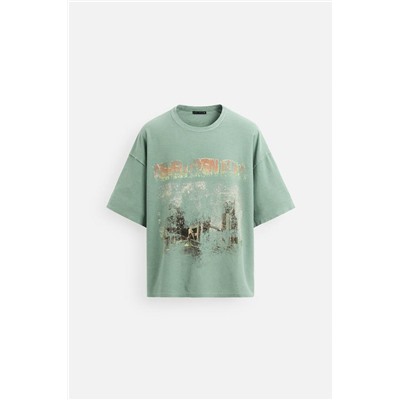 WASHED PRINT KNIT T-SHIRT