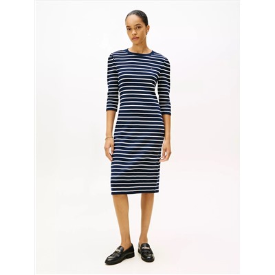 Puff-Sleeve Rib-Knit Dress