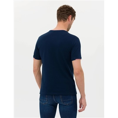 Lacivert Slim Fit Bisiklet Yaka Tişört