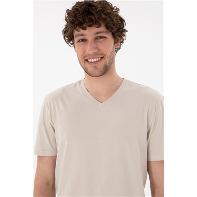 Erkek Regular Fit  V Yaka Taş Basic Tişört