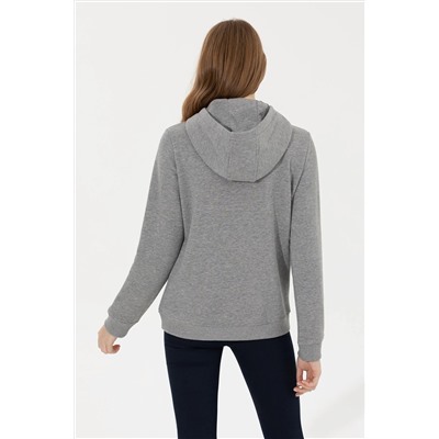 Kadın Gri Melanj Kapüşonlu Basic Sweatshirt