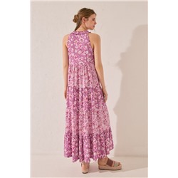 Vestido largo tirantes estampado flores morado