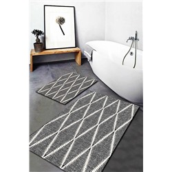 WOOLLY HOME COLLECTİON Baklava Desenli Siyah-beyaz 2'li Halı Takımı (60x100/40x60) - Wlly1214 WLLY-BNY01214