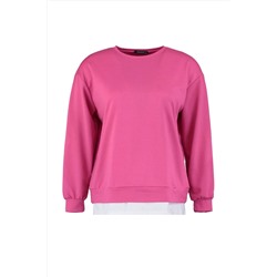Fuşya Alttan T-Shirt Çıkma Görünümlü İnce Örme Büyük Beden Sweatshirt TBBAW23AO00023