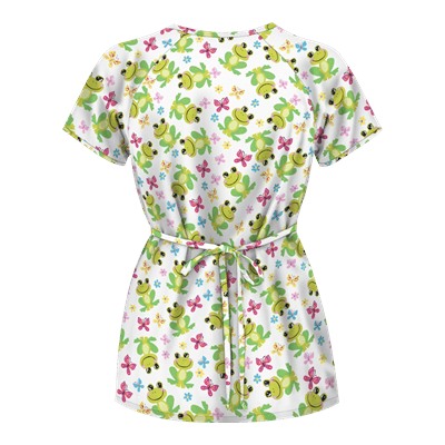 UA Froggy Bliss White Mock Wrap Print Scrub Top