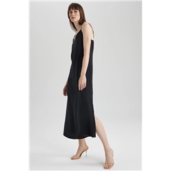 Defacto Bodycon V Yaka Modal Midi Yırtmaçlı Askılı Elbise A4012AX23SM