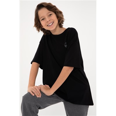 Erkek Çocuk Siyah Comfort Basic Bisiklet Yaka Tişört