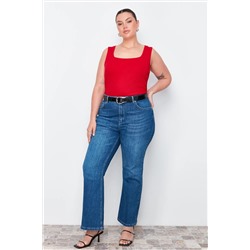 Kırmızı Basic Fitilli Kare Yaka Örme Büyük Beden Atlet TBBSS22AL0011