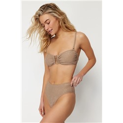 TRENDYOLMİLLA Vizon Straplez Aksesuarlı Simli Brazilian Bikini Takımı TBESS24BT00054