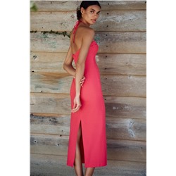 LINEN BLEND MIDI CUT-OUT DRESS