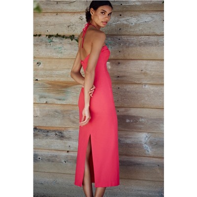 LINEN BLEND MIDI CUT-OUT DRESS