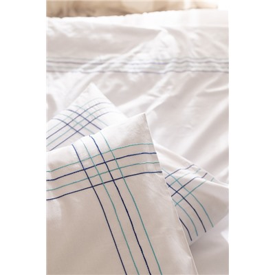 Holly King Size %100 Pamuk Nevresim Takımı - Beyaz/Turkuaz