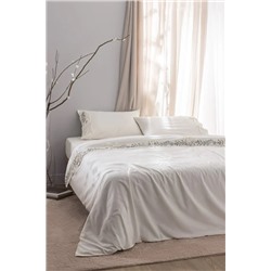 Relief King Size %100 Pamuk Bağlamalı Nevresim Takımı - Ekru/Haki