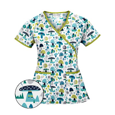 UA Mushroom Pickens Amazing Aqua Mock Wrap Scrub Top