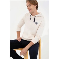 Erkek Ekru Kapüşonlu Basic Sweatshirt