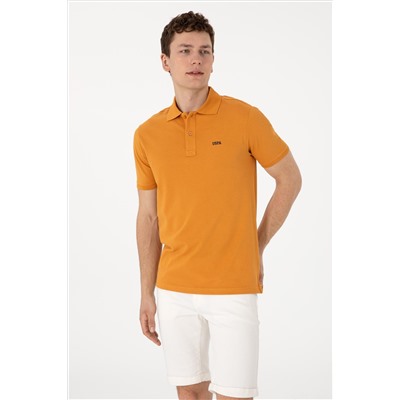 Erkek Regular Fit Polo Yaka Hardal Basic Tişört