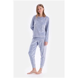 Dagi Mavi Gofre Yıldız Detaylı Örme Pijama Takımı 23AW17576BB_340