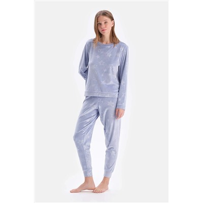 Dagi Mavi Gofre Yıldız Detaylı Örme Pijama Takımı 23AW17576BB_340