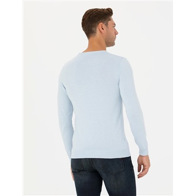 Açık Mavi Slim Fit Basic Kazak