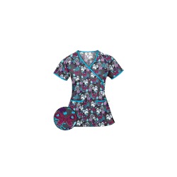 Happy Scrubs® Oh Happy Day Pewter Mock Wrap Scrub Top