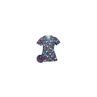 Happy Scrubs® Oh Happy Day Pewter Mock Wrap Scrub Top