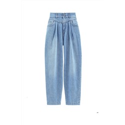 Vaquero mom fit de tiro alto Azul