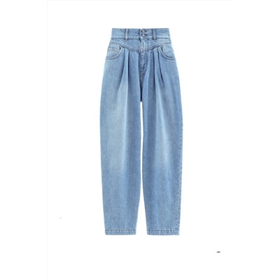 Vaquero mom fit de tiro alto Azul