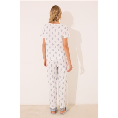 Pijama largo 100% algodón blanco paisley