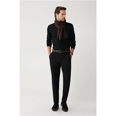 Avva Erkek Siyah Dokulu Slim Fit Örme Chino Pantolon A32Y3067