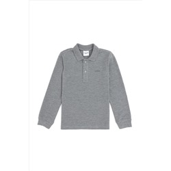 Erkek Çocuk Gri Melanj Basic Polo Yaka Sweatshirt