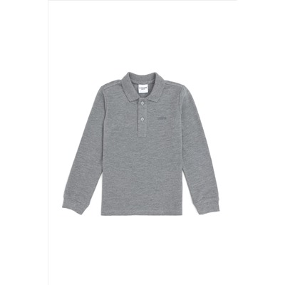 Erkek Çocuk Gri Melanj Basic Polo Yaka Sweatshirt