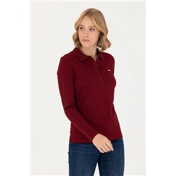 Kadın Bordo Basic Polo Yaka Sweatshirt