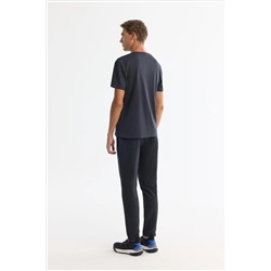 Antrasit Bisiklet Yaka Baskılı Elastan T-Shirt