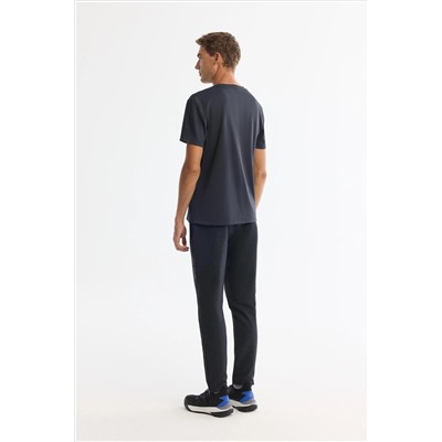 Antrasit Bisiklet Yaka Baskılı Elastan T-Shirt