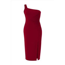 Bordo Asimetrik Tek Kol Dokuma Abiye/Mezuniyet/Kokteyl/Party Büyük Beden Elbise TBBSS25AH00108