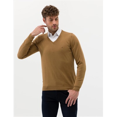 Camel Melanj Slim Fit V Yaka Basic Triko Kazak