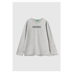 United Colors of Benetton Erkek Çocuk Gri Melanj Slogan Baskılı T-Shirt 223A3VR5C10EN